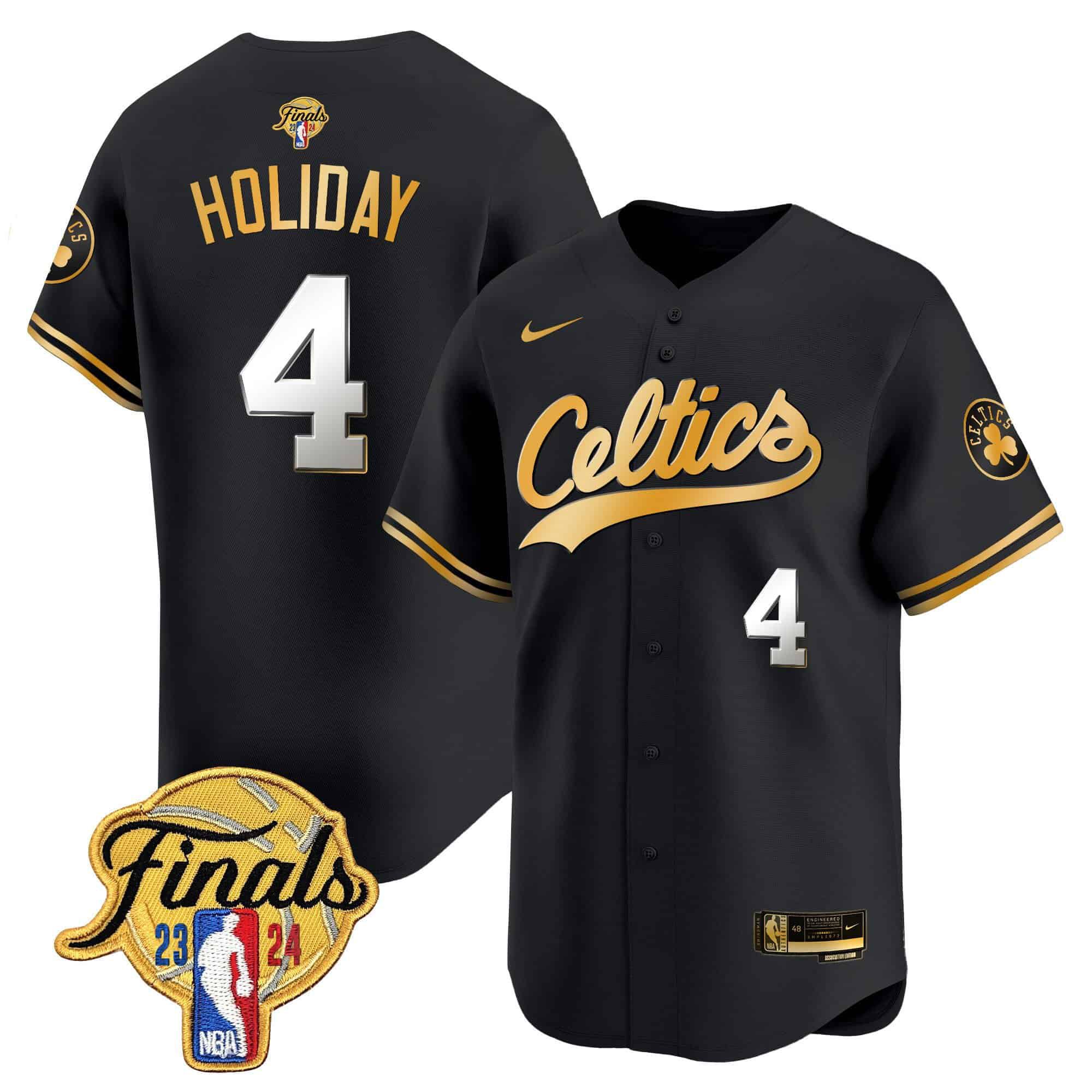 Men Boston Celtics #4 Holiday Black 2024 Nike Finals Patch Baseball NBA Jersey